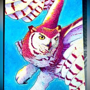 Owl flight original mixed media art painting on paper